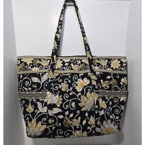 Vera Bradley X Large Tote Bag & Snap Card/ID Wallet Yellow Bird Black/Yellow